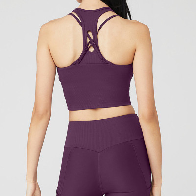 Womens Longline Sports Bra, Workout Running Yoga Crop Tank Tops with Removable Cups