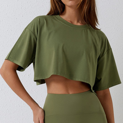 Women's Casual Round Neck Crop shirt,  Short Sleeve T shirt, Crop Top