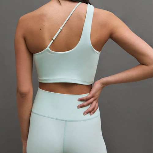 Women's Cut Out One Shoulder Sports Bra Cross Neck Knit Yoga Bra