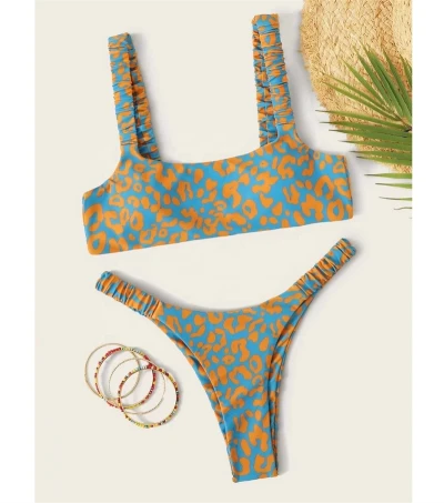 WSWT11 Sustainable Supplier Recycled Swimwear High Cut Bottom Womens Printed Sport Swimsuit thong Bikini