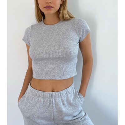 Custom women's ribbed T shirts Slim fit short sleeve top for ladies