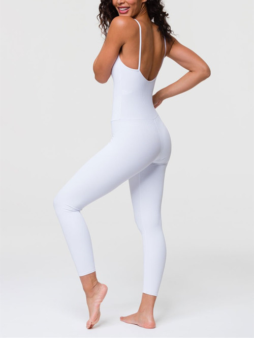 Women's classic plain ribbed fabric yoga jumpsuits 7/8 length yoga leggings