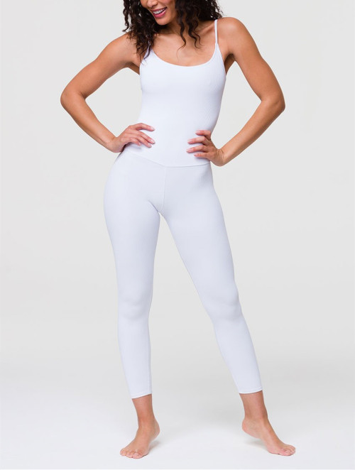 Women's classic plain ribbed fabric yoga jumpsuits 7/8 length yoga leggings