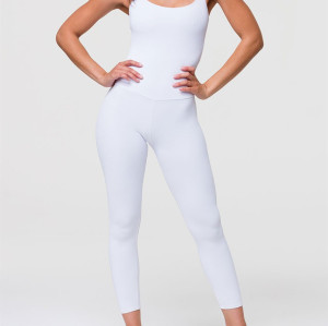 Women's classic plain ribbed fabric yoga jumpsuits 7/8 length yoga leggings