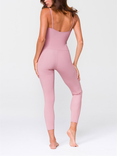 Women's classic plain ribbed fabric yoga jumpsuits 7/8 length yoga leggings