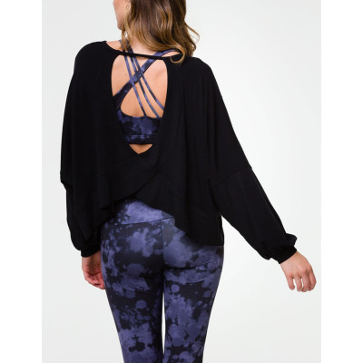Custom long sleeve hollow back sports sweatshirts crew neck puff shoulder sportswear