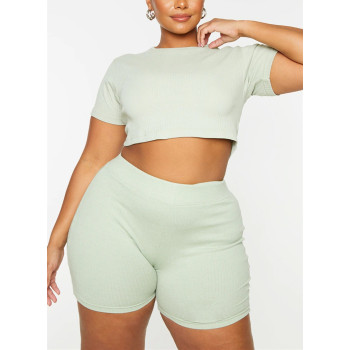 Plus size ribbed yoga shorts for women high waisted biker shorts