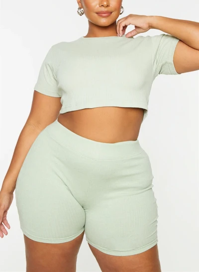 Plus size ribbed yoga shorts for women high waisted biker shorts