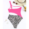 WSWT14 Custom Logo Sexy Asymmetrical One-Shoulder Leopard Color Block Swimwear Women One Piece Swimsuits