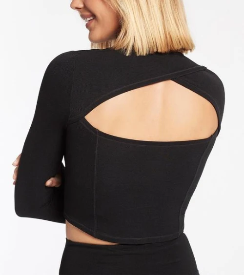 Custom long sleeve crew neck fitness shirts for ladies with cut out back