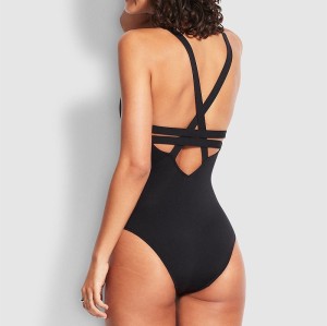 Custom sexy one piece swimwear for women cross back cutout swimsuits