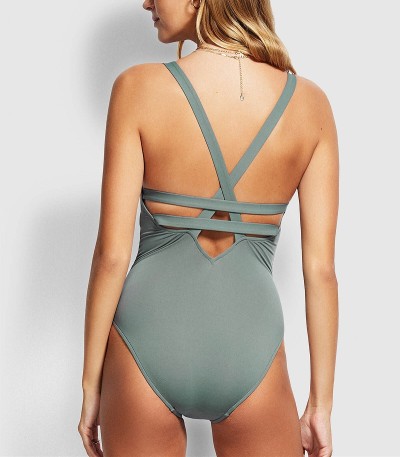 Custom sexy one piece swimwear for women cross back cutout swimsuits