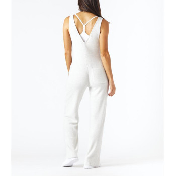 Wholesale V neck one piece jumpsuits with side pockets 100% cotton loungewear