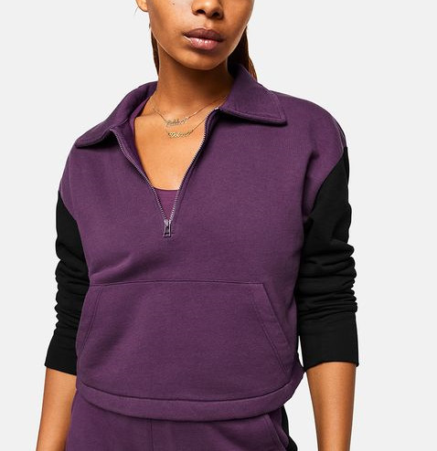 Custom stand collar zipper sweatshirts for women patchwork cotton hoodies