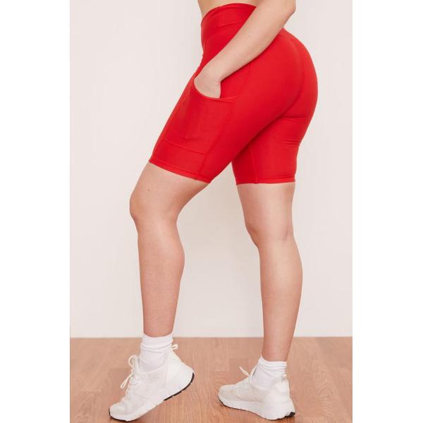 Plus size compressive yoga shorts for women with side pockets