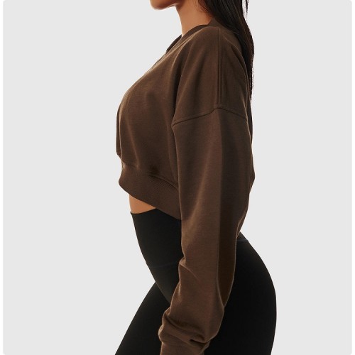 Women Cropped Sweatshirt Long Sleeves Pullover Fleece Crop Tops