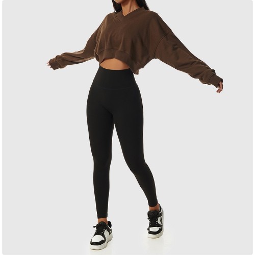 Women Cropped Sweatshirt Long Sleeves Pullover Fleece Crop Tops