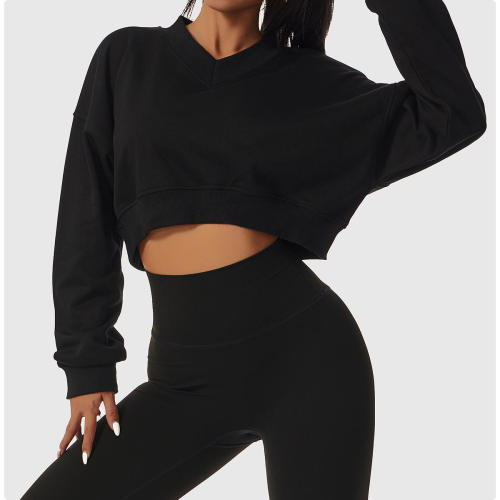 Women Cropped Sweatshirt Long Sleeves Pullover Fleece Crop Tops