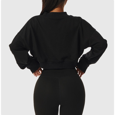 Women Cropped Sweatshirt Long Sleeves Pullover Fleece Crop Tops