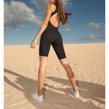 Private label backless fitness short jumpsuits for women custom plain sportysuit