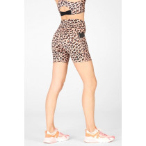 Custom leopard gym shorts with phone pockets tummy control biker shorts