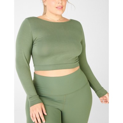 Custom made plus size long sleeve shirts tie back fitness T shirts gym top