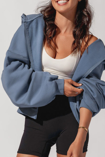 Women Casual Full Zip Up Hoodie Comfy Loose Solid Sweatshirt Long Sleeve Jacket with Pockets