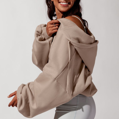 Women Casual Full Zip Up Hoodie Comfy Loose Solid Sweatshirt Long Sleeve Jacket with Pockets