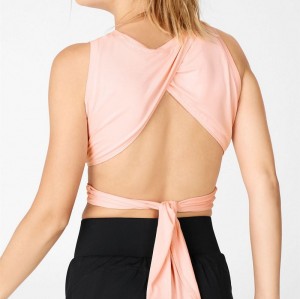 Custom women's open back tank top light weight knot design sleeveless cropped tee