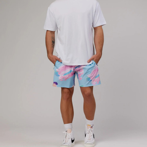 Men's Shorts with Pockets, Men Sublimation  Print Adjustable Elastic Waist Drawstring Workout Shorts