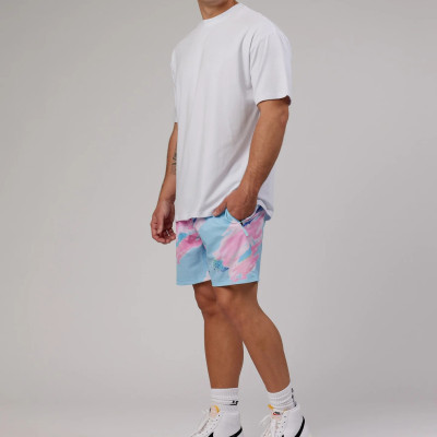 Men's Shorts with Pockets, Men Sublimation  Print Adjustable Elastic Waist Drawstring Workout Shorts