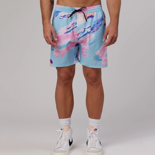 Men's Shorts with Pockets, Men Sublimation  Print Adjustable Elastic Waist Drawstring Workout Shorts