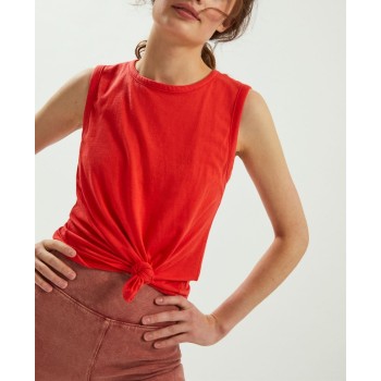 Custom cotton athleisure knot tank top for women hollow back singlets