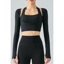 The Ribbed Faux Layered Halter Neck Cropped Sports Top