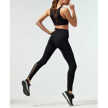 Wholesale leopard cutout yoga leggings with side pockets athleisure style yoga pants