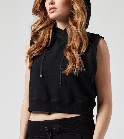 Custom cotton sleeveless hoodies cropped hooded sweatshirts for women