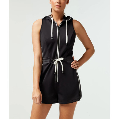 Custom cotton one piece zipper athleisure shorts sets color block jumpsuits Loungewear