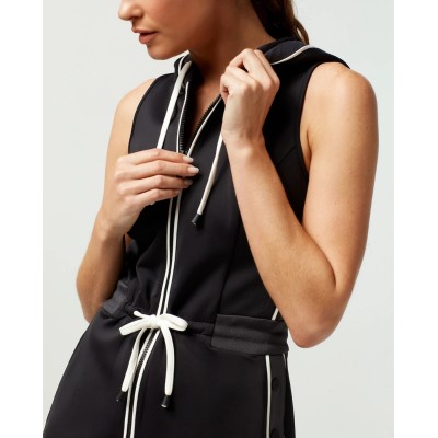 Custom cotton one piece zipper athleisure shorts sets color block jumpsuits Loungewear