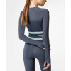 Women's yoga wear set classic round neck and long sleeves waist with visible wrap detail.