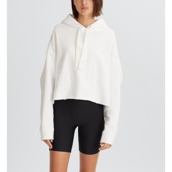 Custom cotton off shoulder hoodies for women loose fit cropped sweatshirts with big hood