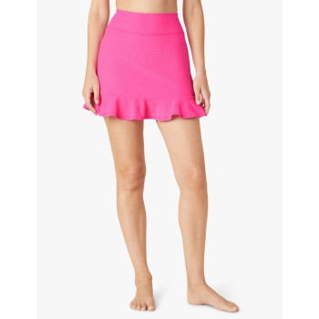 Pink High-Waisted Ruffle Sports Skirt with Hidden Pocket for Stashing Your Phone