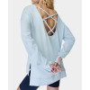 Women's sweatshirt has crossover back detail, side slits, and breathable sweat-wicking fabric.