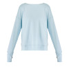 Women's sweatshirt has crossover back detail, side slits, and breathable sweat-wicking fabric.