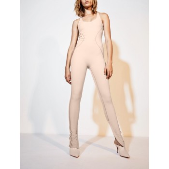 New arrival racerback full length yoga jumpsuits scoop neck no front seam fitness rompers