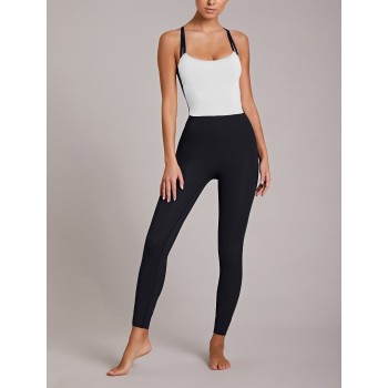Custom back cross yoga jumpsuit one piece leggings sets open back fitness bodysuits