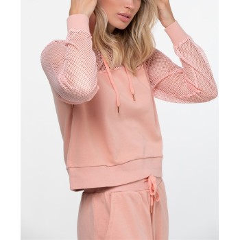 WHolesale mesh spliced hooded sweatshirts for women loose fit cropped hoodies