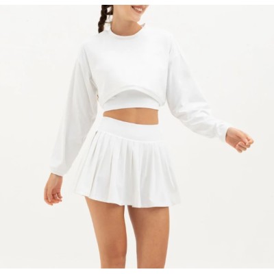 Women 2 Piece Outfits Skirts Sets Long sleeve Crop Top and  High Waisted Skirt set, workout clothes set