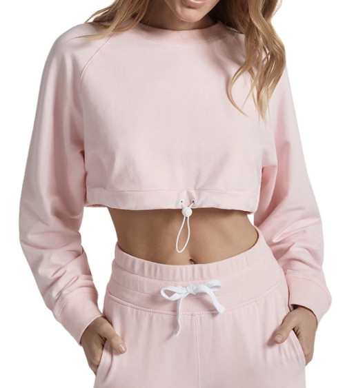 Women's pullover with drawstring hem, balloon sleeves and ribbed trim