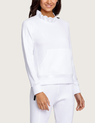 Women Long Sleeve Ruffle Mock Neck Sweatshirt Kangaroo Pocket Casual Pullover Top