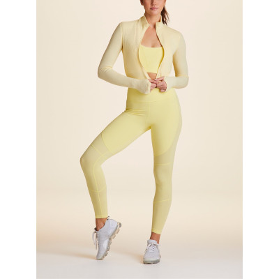 Custom cropped yoga jackets zipper ribbed gym tops with thumb hole